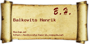 Balkovits Henrik névjegykártya